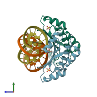 PDB entry 4kq0 coloured by chain, side view.