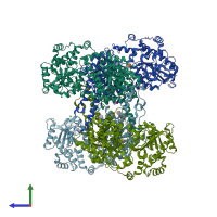 PDB entry 4kq2 coloured by chain, side view.