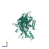 PDB entry 4kqe coloured by chain, side view.