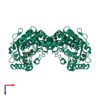 Homo dimeric assembly 1 of PDB entry 4kqf coloured by chemically distinct molecules, top view.