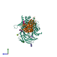 PDB entry 4kr0 coloured by chain, side view.