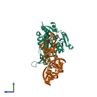 PDB entry 4kr2 coloured by chain, side view.