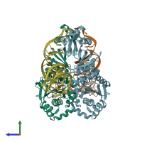 PDB entry 4kr7 coloured by chain, side view.