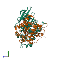 PDB entry 4krc coloured by chain, side view.