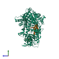 PDB entry 4kre coloured by chain, side view.