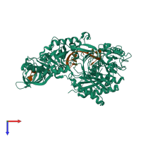 PDB entry 4kre coloured by chain, top view.