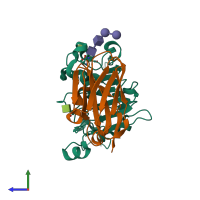 Hetero dimeric assembly 1 of PDB entry 4krm coloured by chemically distinct molecules, side view.