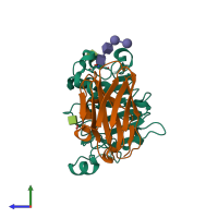 Hetero dimeric assembly 3 of PDB entry 4krm coloured by chemically distinct molecules, side view.