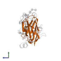 Nanobody/VHH domain 7D12 in PDB entry 4krm, assembly 2, side view.