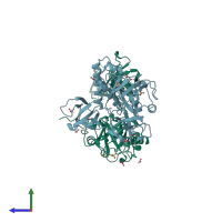 PDB entry 4krt coloured by chain, side view.
