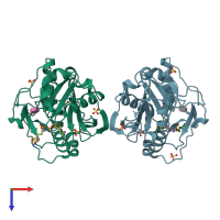 PDB entry 4krv coloured by chain, top view.