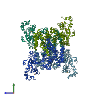 PDB entry 4ksa coloured by chain, side view.
