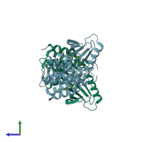 PDB entry 4ksp coloured by chain, side view.