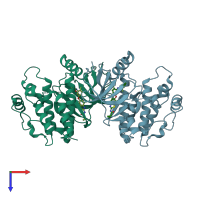 PDB entry 4ksq coloured by chain, top view.