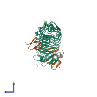 PDB entry 4kt1 coloured by chain, side view.