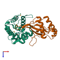 PDB entry 4kt3 coloured by chain, top view.