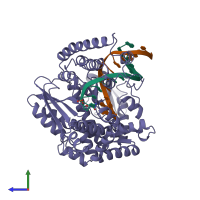 PDB entry 4ktq coloured by chain, side view.