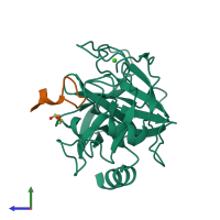 PDB entry 4kts coloured by chain, side view.