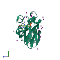 PDB entry 4ku7 coloured by chain, side view.