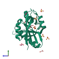 PDB entry 4kua coloured by chain, side view.