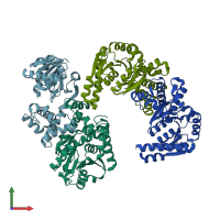 PDB entry 4kue coloured by chain, front view.