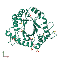 PDB entry 4kw2 coloured by chain, front view.