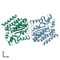 PDB entry 4kw3 coloured by chain, front view.