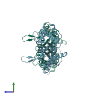 PDB entry 4kw3 coloured by chain, side view.