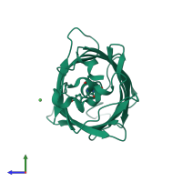 PDB entry 4kw8 coloured by chain, side view.