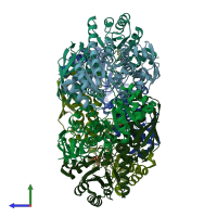 PDB entry 4kww coloured by chain, side view.