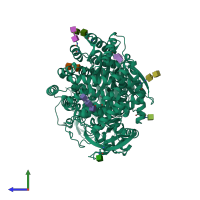 PDB entry 4kx9 coloured by chain, side view.