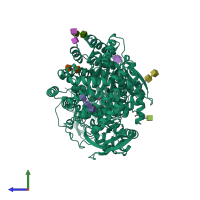 PDB entry 4kxb coloured by chain, side view.