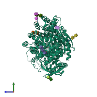 PDB entry 4kxd coloured by chain, side view.