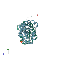 PDB entry 4kyb coloured by chain, side view.