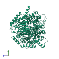 PDB entry 4kzc coloured by chain, side view.