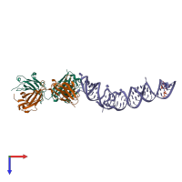 PDB entry 4kze coloured by chain, top view.