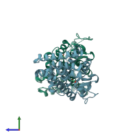 PDB entry 4kzj coloured by chain, side view.