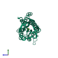 PDB entry 4kzk coloured by chain, side view.