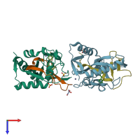 PDB entry 4kzl coloured by chain, top view.