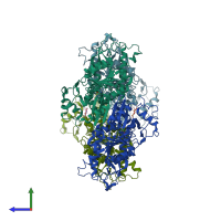 PDB entry 4kzt coloured by chain, side view.