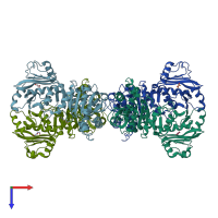 PDB entry 4kzt coloured by chain, top view.