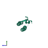Homo dimeric assembly 1 of PDB entry 4l0n coloured by chemically distinct molecules, side view.
