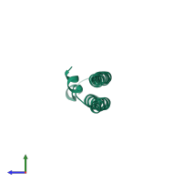 Homo dimeric assembly 2 of PDB entry 4l0n coloured by chemically distinct molecules, side view.