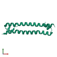 Homo dimeric assembly 3 of PDB entry 4l0n coloured by chemically distinct molecules, front view.