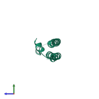 Homo dimeric assembly 3 of PDB entry 4l0n coloured by chemically distinct molecules, side view.