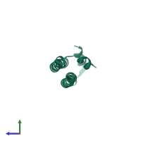 Homo dimeric assembly 4 of PDB entry 4l0n coloured by chemically distinct molecules, side view.