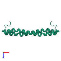 Homo dimeric assembly 6 of PDB entry 4l0n coloured by chemically distinct molecules, top view.