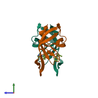 PDB entry 4l1a coloured by chain, side view.