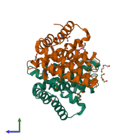 PDB entry 4l1j coloured by chain, side view.