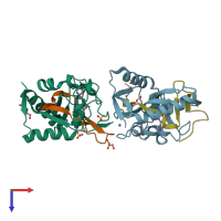 PDB entry 4l2g coloured by chain, top view.